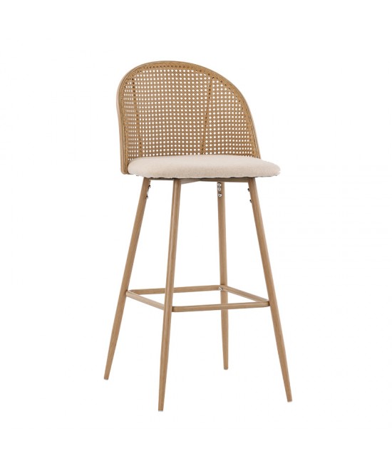 Σκαμπό μπαρ Kace pakoworld φυσικό pe rattan-φυσικό ύφασμα-φυσικό μέταλλο 43x55x102εκ