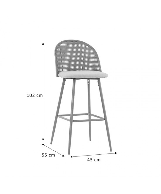 Σκαμπό μπαρ Kace pakoworld φυσικό pe rattan-φυσικό ύφασμα-φυσικό μέταλλο 43x55x102εκ