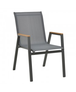 Πολυθρόνα Azelie pakoworld textilene ανθρακί-πόδι αλουμινίου ανθρακί-plywood μπράτσο 77x55x94εκ