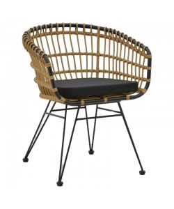 Πολυθρόνα Naoki pakoworld με μαξιλάρι pe φυσικό-μαύρο μέταλλο 62x62x70εκ