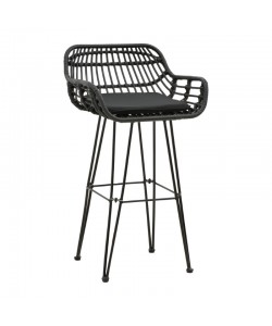 Σκαμπό μπαρ Naoki pakoworld με μαξιλάρι pe μαύρο-μέταλλο μαύρο πόδι 52x50x90εκ