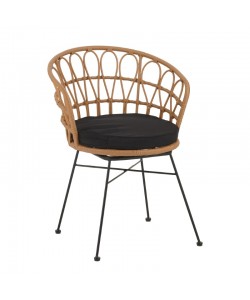 Πολυθρόνα Felicia pakoworld rattan φυσικό-μεταλλικό μαύρο πόδι Φ60x81εκ