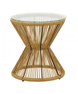 Τραπέζι Mabil pakoworld rattan φυσικό-γυαλί Φ50x55εκ