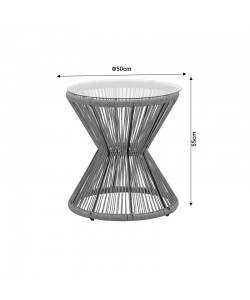 Τραπέζι Mabil pakoworld rattan φυσικό-γυαλί Φ50x55εκ