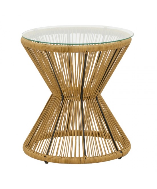 Τραπέζι Mabil pakoworld rattan φυσικό-γυαλί Φ50x55εκ