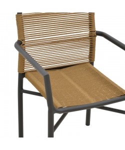 Πολυθρόνα αλουμινίου Clutch pakoworld στοιβαζόμενη ανθρακί σκελετός-φυσικό rattan 55x56x80εκ