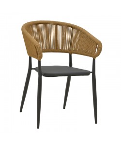 Πολυθρόνα αλουμινίου Raven pakoworld στοιβαζόμενη ανθρακί σκελετός-textilene φυσικό rattan 57x62x78εκ