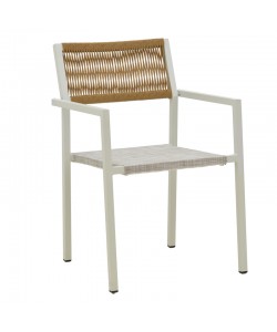 Πολυθρόνα αλουμινίου Savor pakoworld στοιβαζόμενη λευκός σκελετός-textilene φυσικό rattan 55x58x63εκ