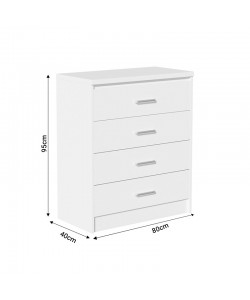 Συρταριέρα OLYMPUS pakoworld με 4 συρτάρια χρώμα λευκό 80x40x95εκ