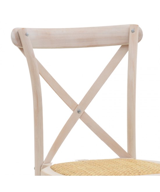 Καρέκλα Dylon pakoworld white wash ξύλο οξιάς-έδρα φυσικό rattan 48x52x89εκ