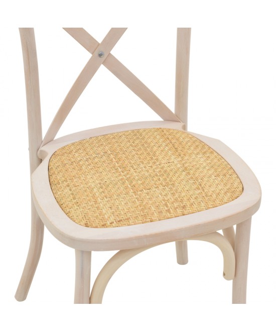 Καρέκλα Dylon pakoworld white wash ξύλο οξιάς-έδρα φυσικό rattan 48x52x89εκ