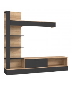 Σύνθετο σαλονιού Dranko pakoworld μαύρο-oak μελαμίνης 205x41.5x192εκ