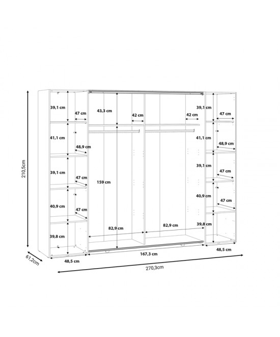 Ντουλάπα ρούχων Verzo pakoworld τετράφυλλη λευκό μελαμίνης 270.5x61.5x210.5εκ