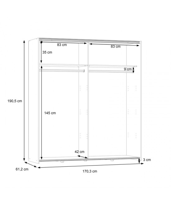 Ντουλάπα ρούχων Noez pakoworld δίφυλλη με ράφια sonoma μελαμίνης 170.5x61x190.5εκ