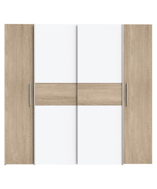 Ντουλάπα ρούχων Closet pakoworld τετράφυλλη sonoma oak-λευκό μελαμίνης 200x61.5x190.5εκ