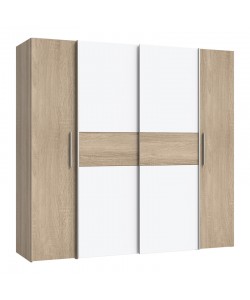 Ντουλάπα ρούχων Closet pakoworld τετράφυλλη sonoma oak-λευκό μελαμίνης 200x61.5x190.5εκ