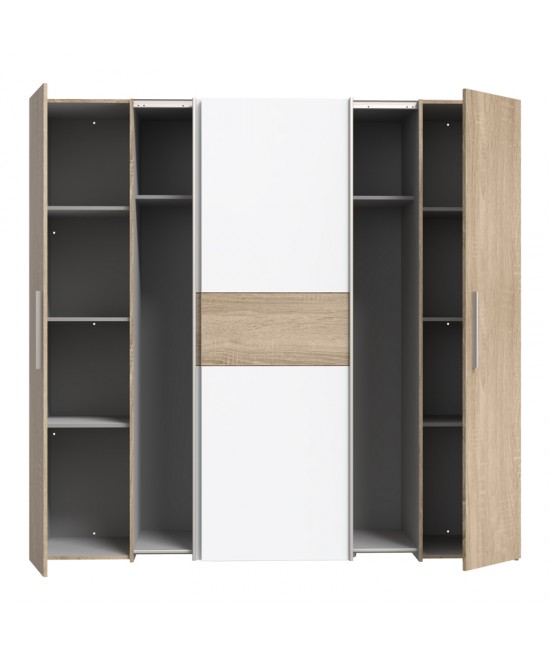 Ντουλάπα ρούχων Closet pakoworld τετράφυλλη sonoma oak-λευκό μελαμίνης 200x61.5x190.5εκ