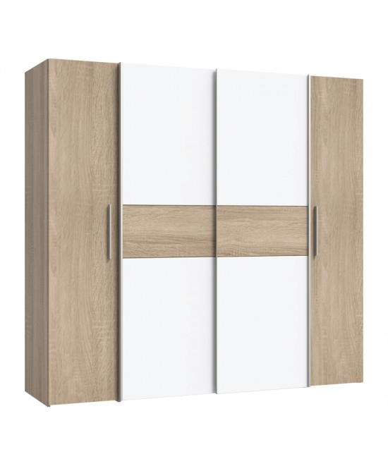 Ντουλάπα ρούχων Closet pakoworld τετράφυλλη sonoma oak-λευκό μελαμίνης 200x61.5x190.5εκ