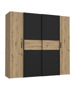 Ντουλάπα ρούχων Bekerk pakoworld τετράφυλλη μαύρο-oak μελαμίνης 200x61.5x190.5εκ