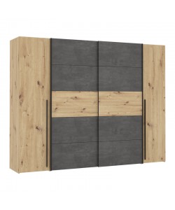 Ντουλάπα ρούχων Verzo pakoworld τετράφυλλη oak-ανθρακί μελαμίνης 270.5x61.5x210.5εκ