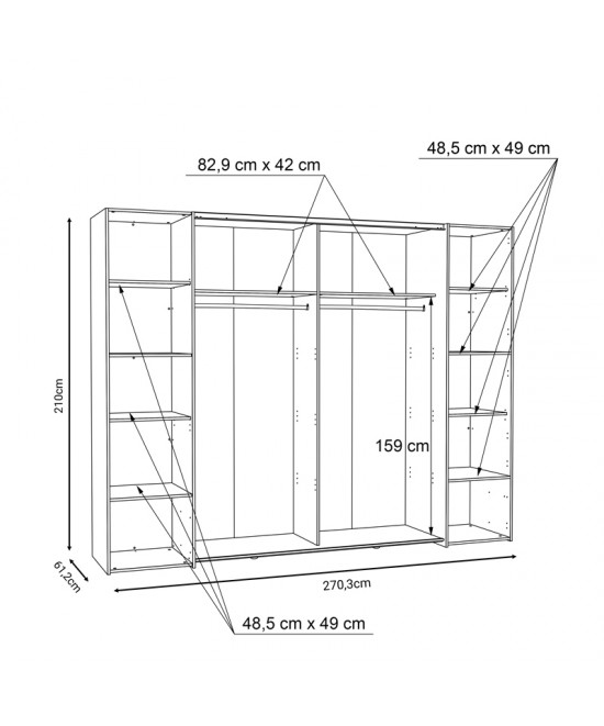 Ντουλάπα ρούχων Verzo pakoworld τετράφυλλη oak-ανθρακί μελαμίνης 270.5x61.5x210.5εκ