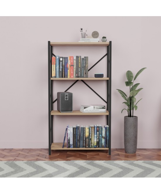 Βιβλιοθήκη Jackrey pakoworld oak μελαμίνης-μαύρο μέταλλο 60x30x114εκ Βιβλιοθήκη Jackrey pakoworld oak μελαμίνης-μαύρο μέταλλο 60x30x114εκ