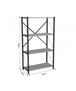 Βιβλιοθήκη Jackrey pakoworld oak μελαμίνης-μαύρο μέταλλο 60x30x114εκ