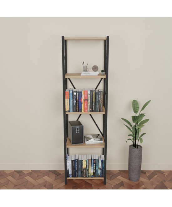 Βιβλιοθήκη Glase pakoworld oak μελαμίνης-μαύρο μέταλλο 40x30x150εκ