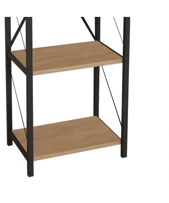 Βιβλιοθήκη Glase pakoworld oak μελαμίνης-μαύρο μέταλλο 40x30x150εκ