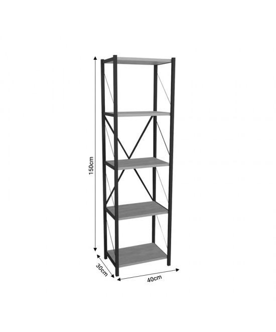 Βιβλιοθήκη Glase pakoworld oak μελαμίνης-μαύρο μέταλλο 40x30x150εκ