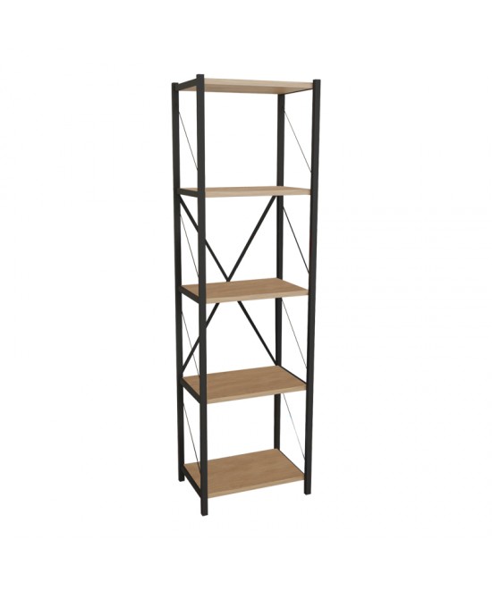 Βιβλιοθήκη Glase pakoworld oak μελαμίνης-μαύρο μέταλλο 40x30x150εκ