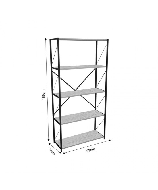 Βιβλιοθήκη Tikilmo pakoworld oak μελαμίνης-μαύρο μέταλλο 88x34x180εκ