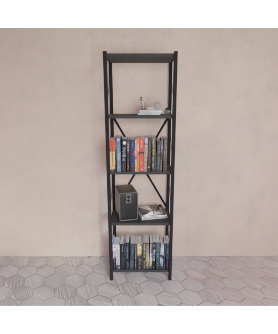 Βιβλιοθήκη Glase pakoworld ανθρακί μελαμίνης-μαύρο μέταλλο 40x30x150εκ