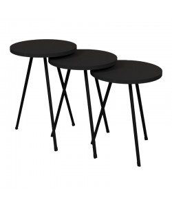 Βοηθητικό τραπέζι Sebko pakoworld σετ 3τεμ ανθρακί μελαμίνης-μαύρο μέταλλο