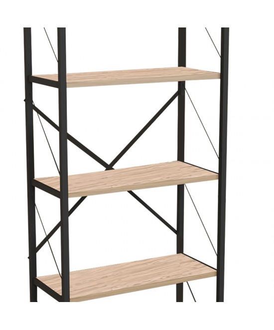 Βιβλιοθήκη Draizy pakoworld oak μελαμίνης-μαύρο μέταλλο 60x30x150εκ