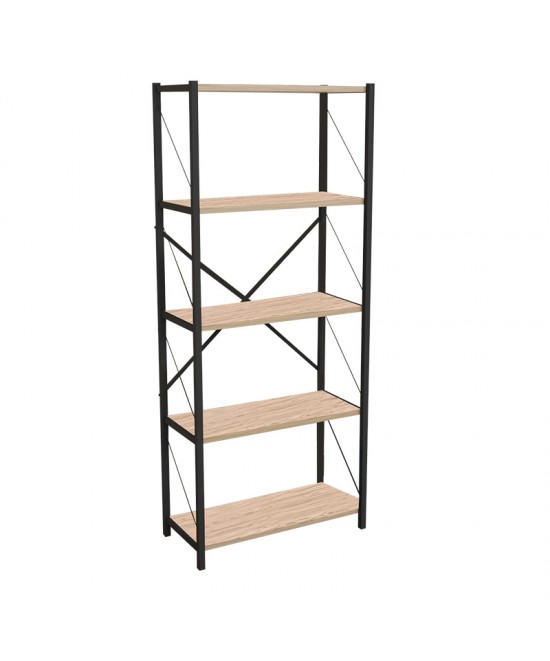 Βιβλιοθήκη Draizy pakoworld oak μελαμίνης-μαύρο μέταλλο 60x30x150εκ