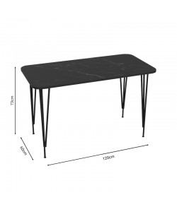 Τραπέζι Polkan pakoworld μαύρο μαρμάρου μελαμίνης-μαύρο μέταλλο 120x60x73εκ