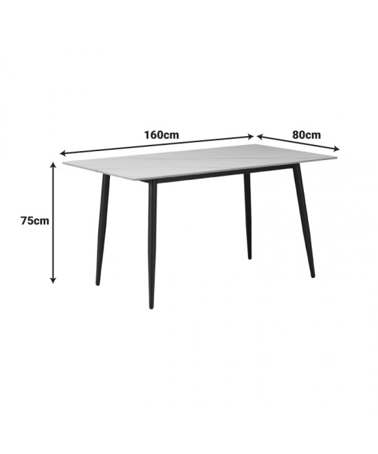 Τραπέζι Gustas pakoworld λευκό μαρμάρου sintered stone-μαύρο μέταλλο 160x80x75εκ