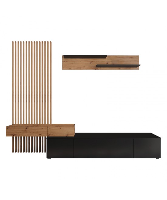 Σύνθετο σαλονιού Litende pakoworld μαύρο-sonoma μελαμίνης 249.5x42x199.5εκ Σύνθετο σαλονιού Litende pakoworld μαύρο-sonoma μελαμίνης 249.5x42x199.5εκ