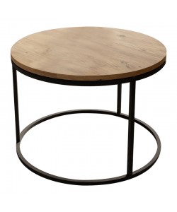 Τραπέζι σαλονιού Drion pakoworld oak μελαμίνης-μαύρο μέταλλο Φ60x40εκ