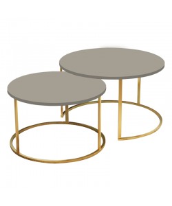 Τραπέζια σαλονιού Solme pakoworld σετ 2τεμ εκρού μελαμίνης-χρυσό μέταλλο