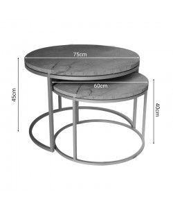 Τραπέζια σαλονιού Solme pakoworld σετ 2τεμ γκρι μάρμαρου μελαμίνης-χρυσό μέταλλο