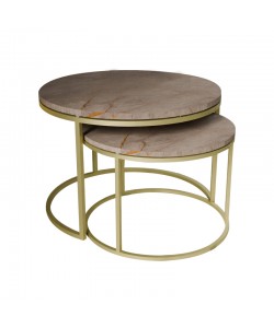 Τραπέζια σαλονιού Solme pakoworld σετ 2τεμ γκρι μάρμαρου μελαμίνης-χρυσό μέταλλο