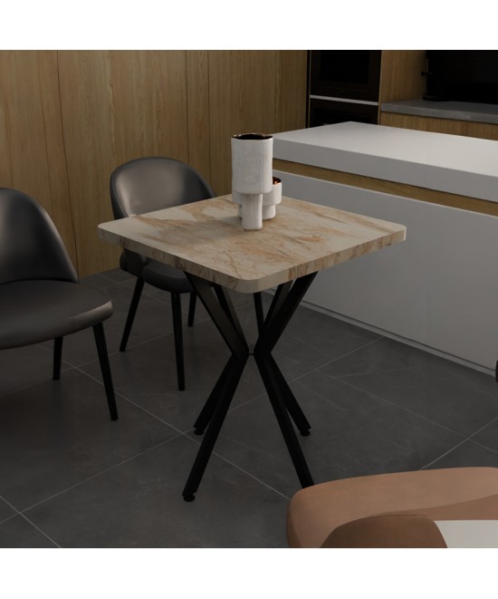 Τραπέζι Prestone pakoworld λευκό μαρμάρου μελαμίνης-μαύρο μέταλλο 70x70x75εκ