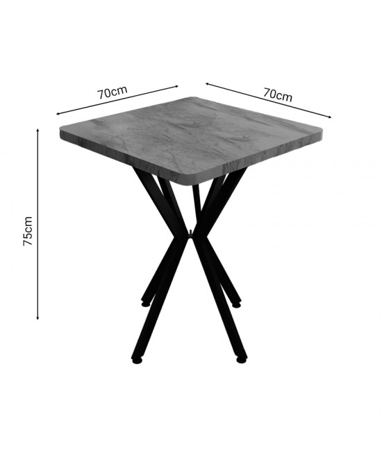 Τραπέζι Prestone pakoworld λευκό μαρμάρου μελαμίνης-μαύρο μέταλλο 70x70x75εκ