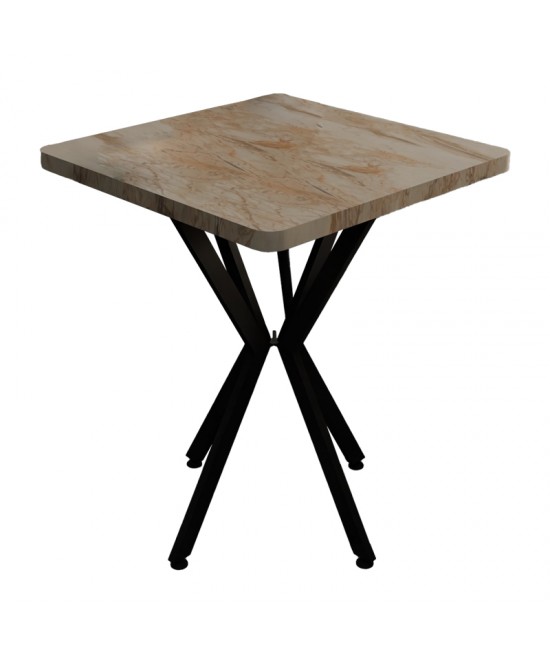 Τραπέζι Prestone pakoworld λευκό μαρμάρου μελαμίνης-μαύρο μέταλλο 70x70x75εκ