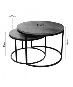 Τραπέζια σαλονιού Solme pakoworld σετ 2τεμ γκρι μαρμάρου μελαμίνης-μαύρο μέταλλο