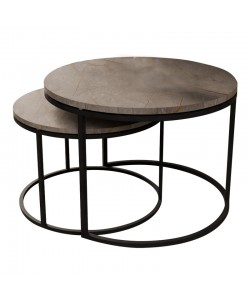 Τραπέζια σαλονιού Solme pakoworld σετ 2τεμ γκρι μαρμάρου μελαμίνης-μαύρο μέταλλο