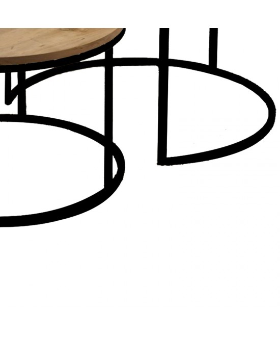 Τραπέζια σαλονιού Solme pakoworld σετ 2τεμ φυσικό μελαμίνης-μαύρο μέταλλο