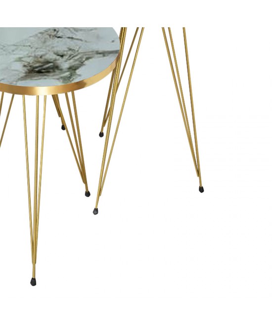 Βοηθητικά τραπέζια Wakmi pakoworld σετ 3τεμ λευκό μπεζ μαρμάρου μελαμίνης-χρυσό μέταλλο Βοηθητικά τραπέζια Wakmi pakoworld σετ 3τεμ λευκό μπεζ μαρμάρου μελαμίνης-χρυσό μέταλλο